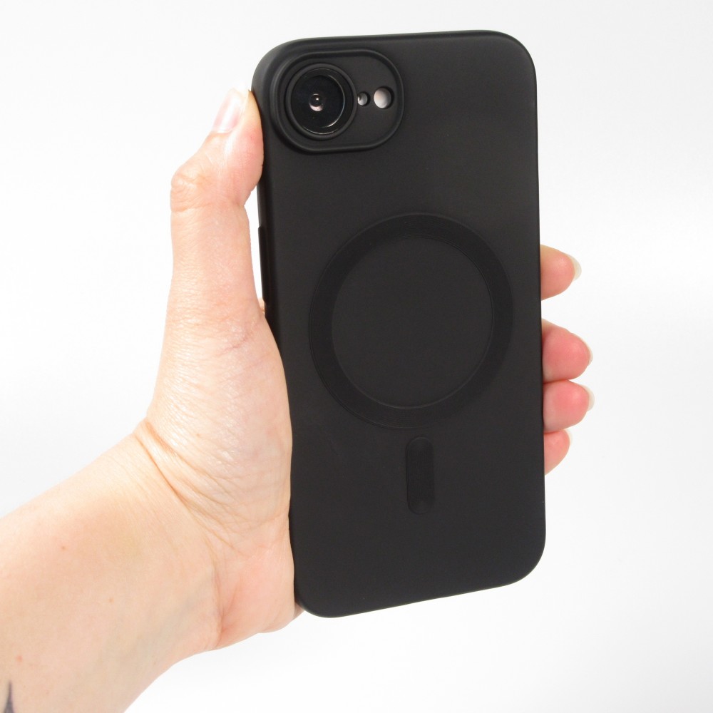 iPhone 16e Case Hülle - Gummi weich mit Kameraschutzglas MagSafe - Schwarz