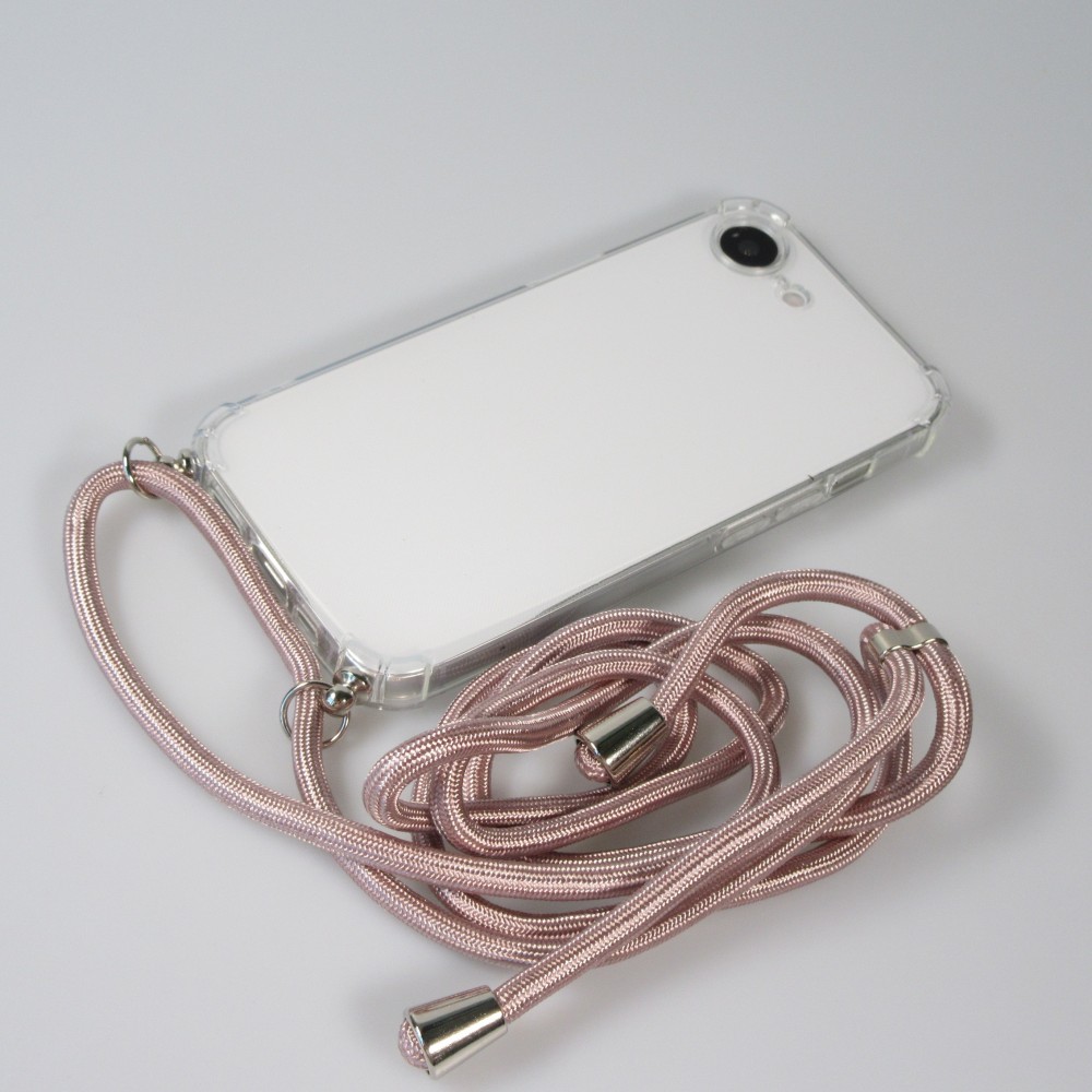 Hülle iPhone 17e / 16e - Gummi transparent mit Seil rosa - Gold