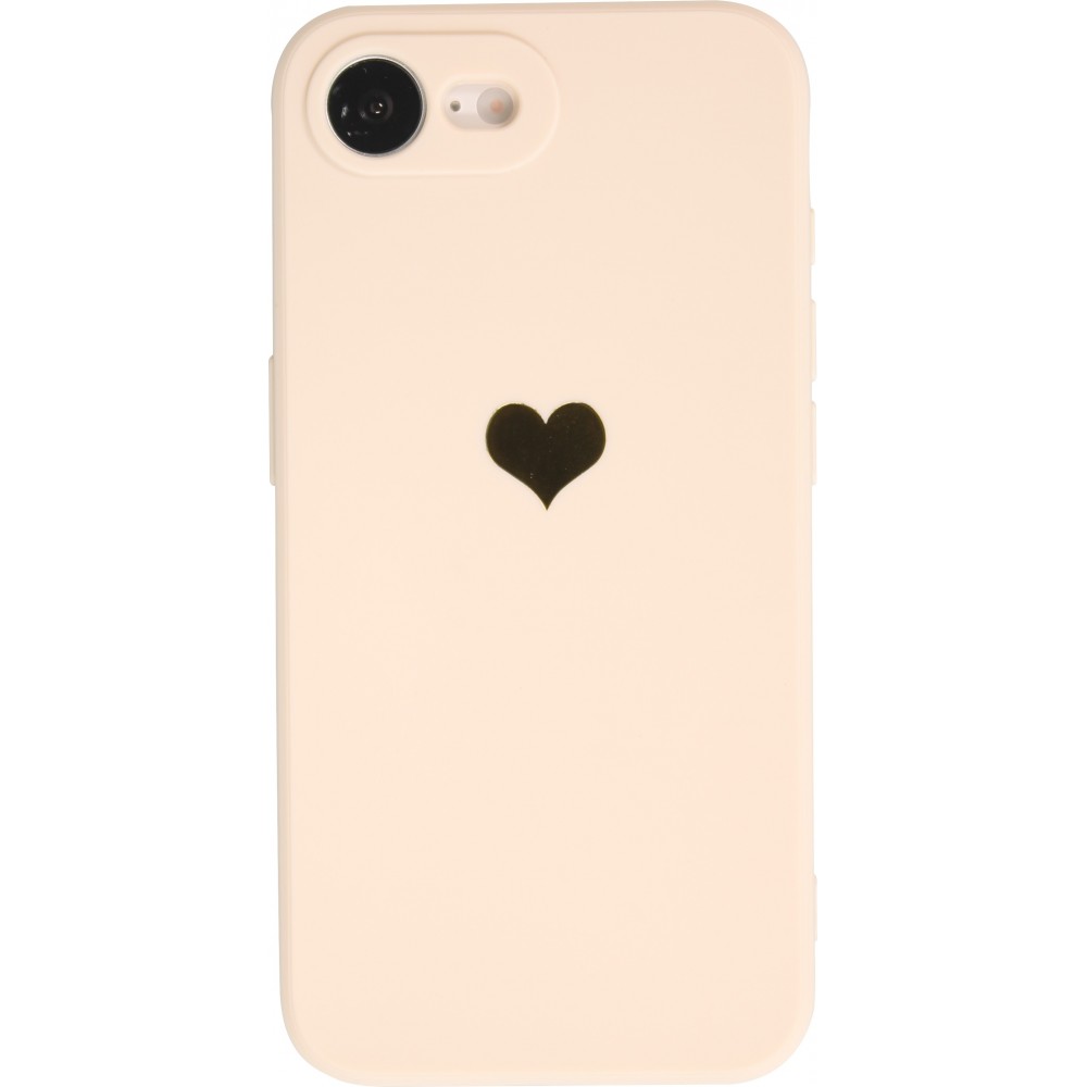 Coque iPhone 16e - Silicone Mat Coeur doré - Beige