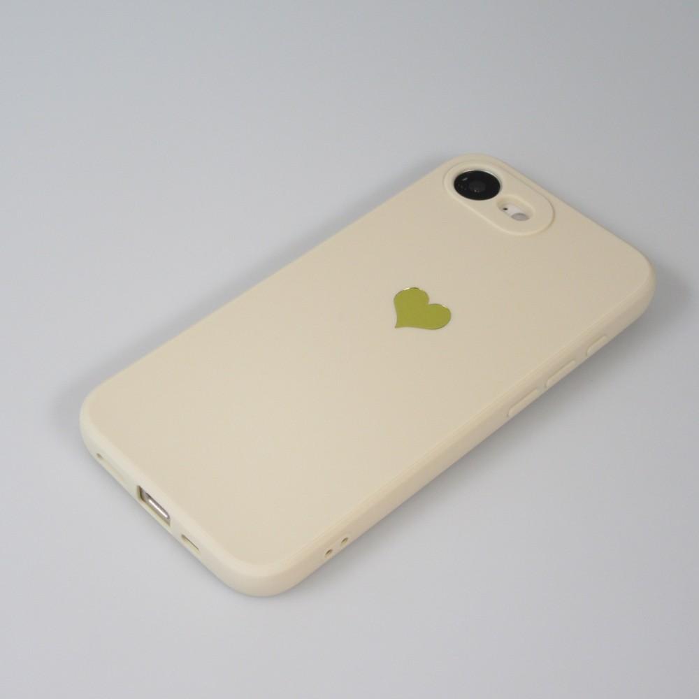 Coque iPhone 16e - Silicone Mat Coeur doré - Beige