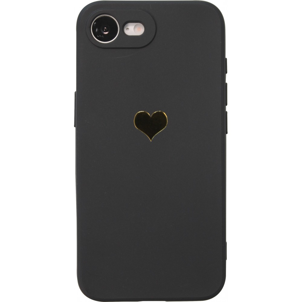 iPhone 16e Case Hülle - Silikon Mat Herz gold - Schwarz