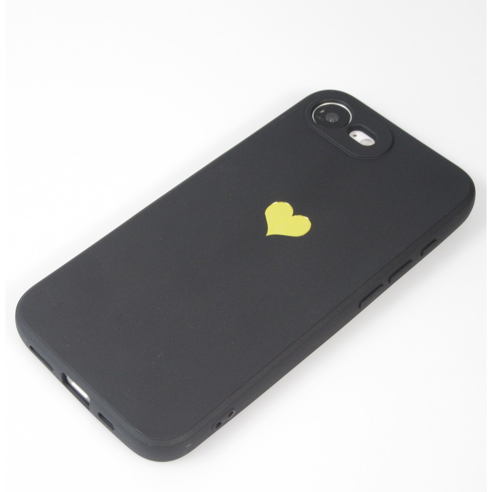 iPhone 16e Case Hülle - Silikon Mat Herz gold - Schwarz