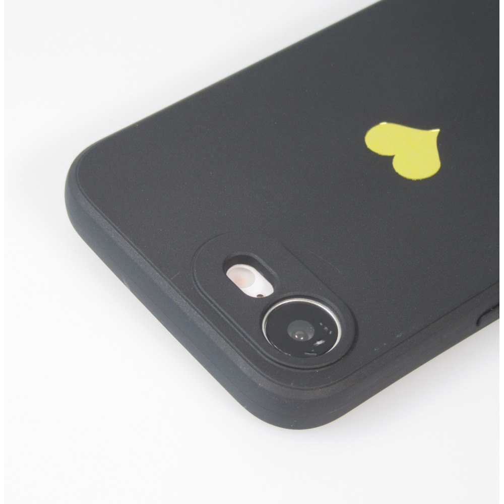 iPhone 16e Case Hülle - Silikon Mat Herz gold - Schwarz