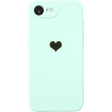 Coque iPhone 17e / 16e - Silicone Mat Coeur doré - Turquoise