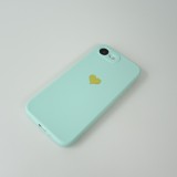 Coque iPhone 17e / 16e - Silicone Mat Coeur doré - Turquoise