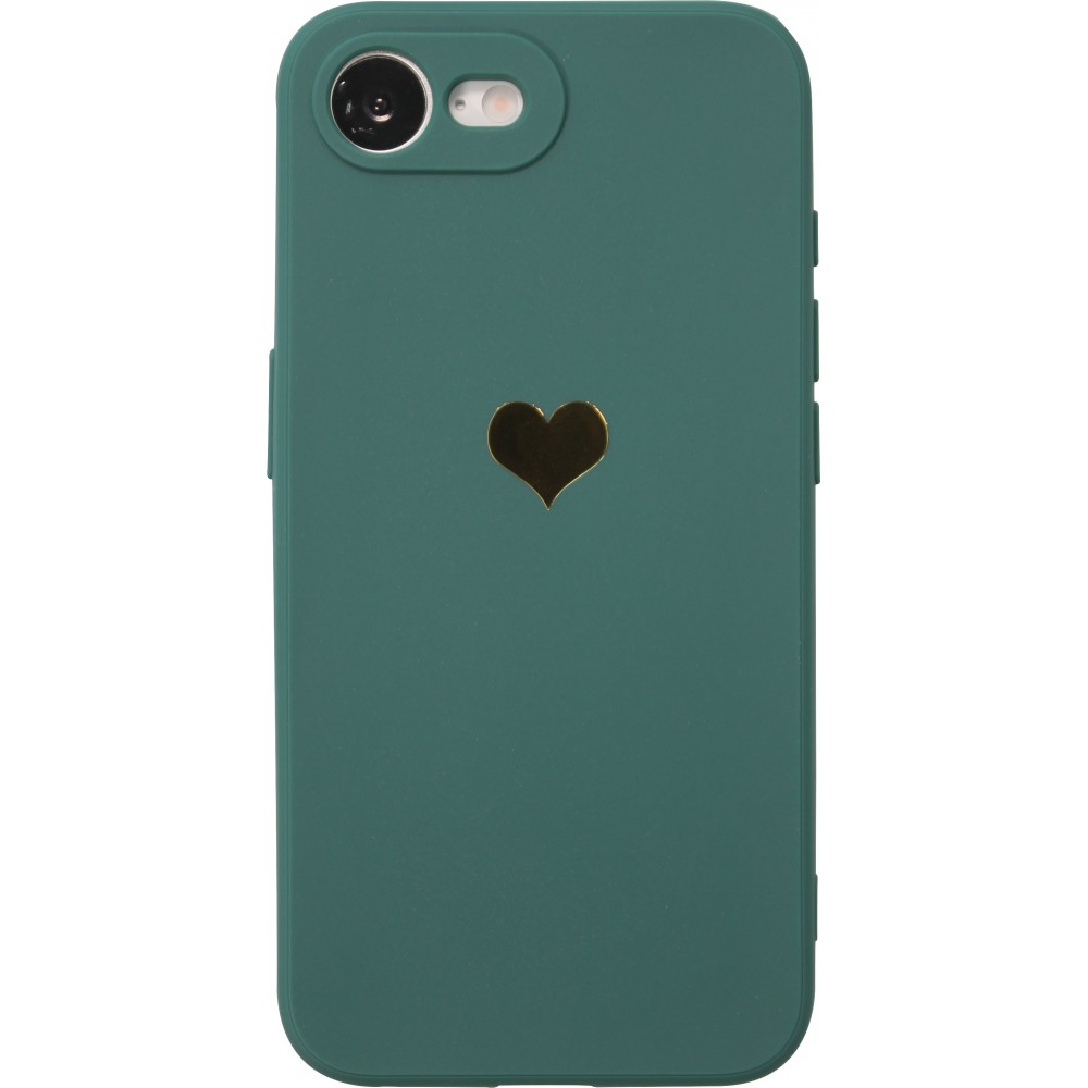 Coque iPhone 16e - Silicone Mat Coeur doré - Vert foncé