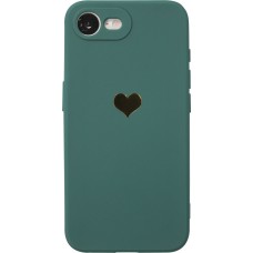 Coque iPhone 16e - Silicone Mat Coeur doré - Vert foncé