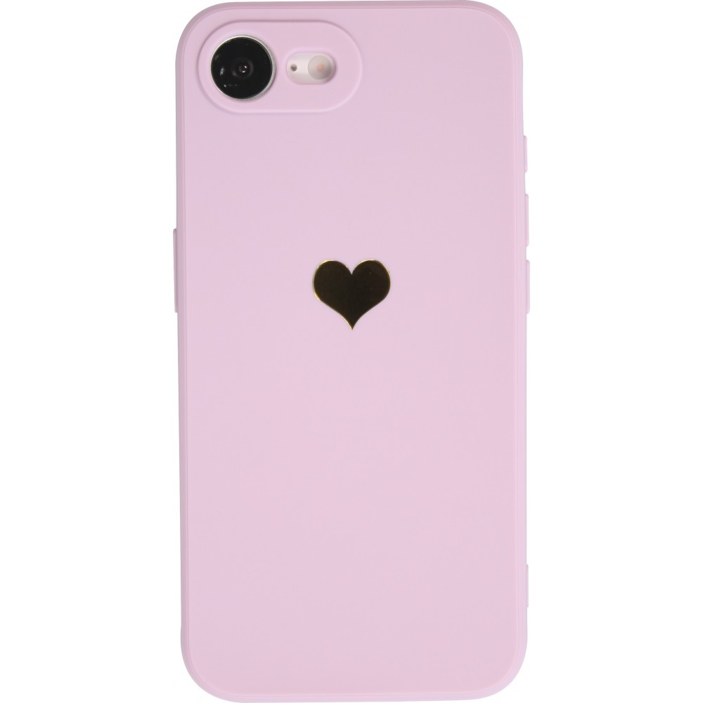Coque iPhone 16e - Silicone Mat Coeur doré - Violet