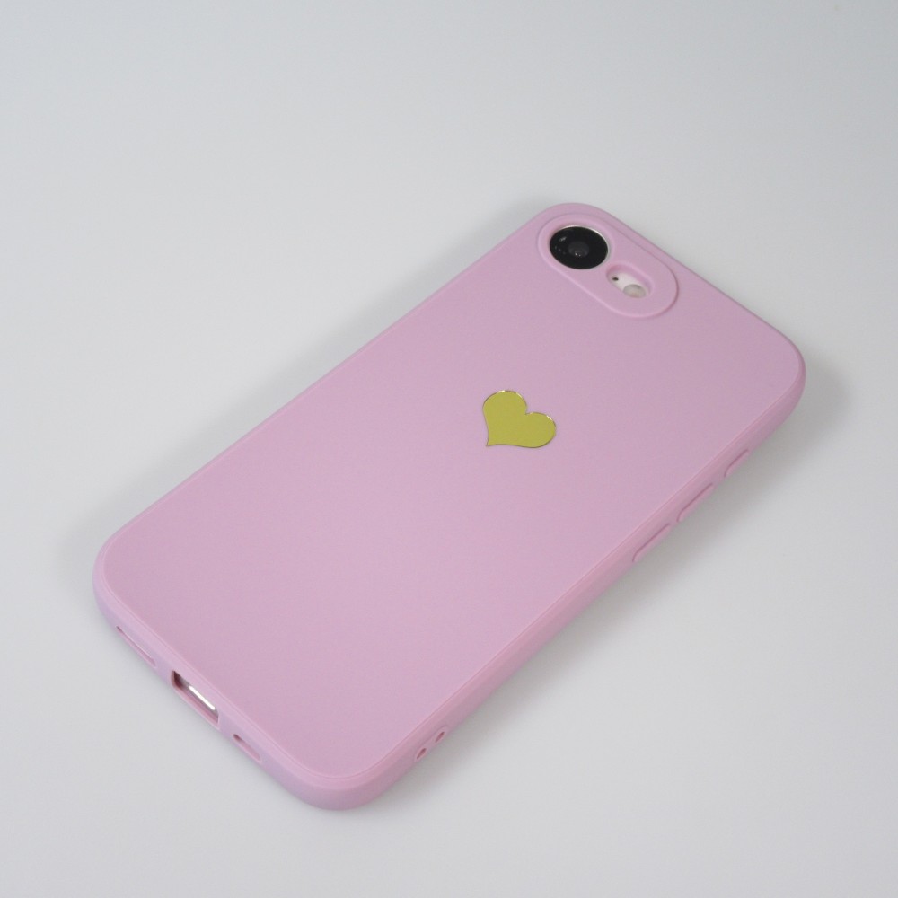 Coque iPhone 16e - Silicone Mat Coeur doré - Violet