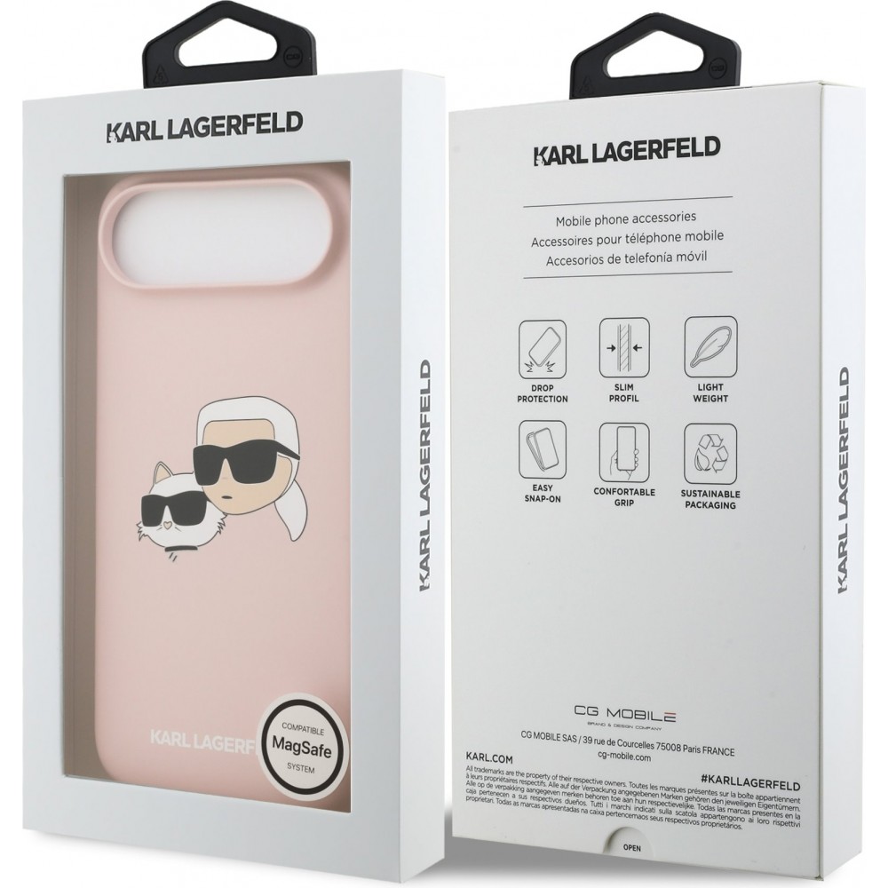 iPhone 17 Air Case Hülle - Karl Lagerfeld Liquid aus Silikon mit Karl- und Choupette-Design, kompatibel mit MagSafe - Rosa