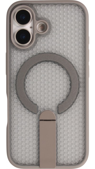 Coque iPhone 17 - Design perfor&eacute; semi-transparent MagSafe avec support int&eacute;gr&eacute; et bords renforc&eacute;s en silicone - Gris