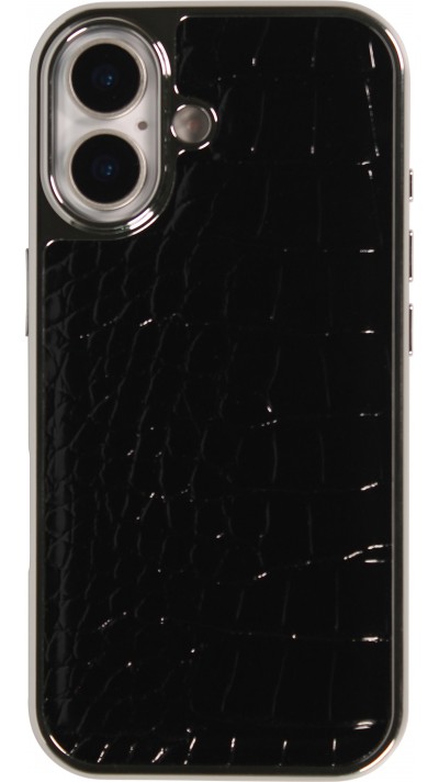 Coque iPhone 17 - Effet cuir serpent holographique brillance tendance et rembourrage protecteur en plastique stylé - Noir