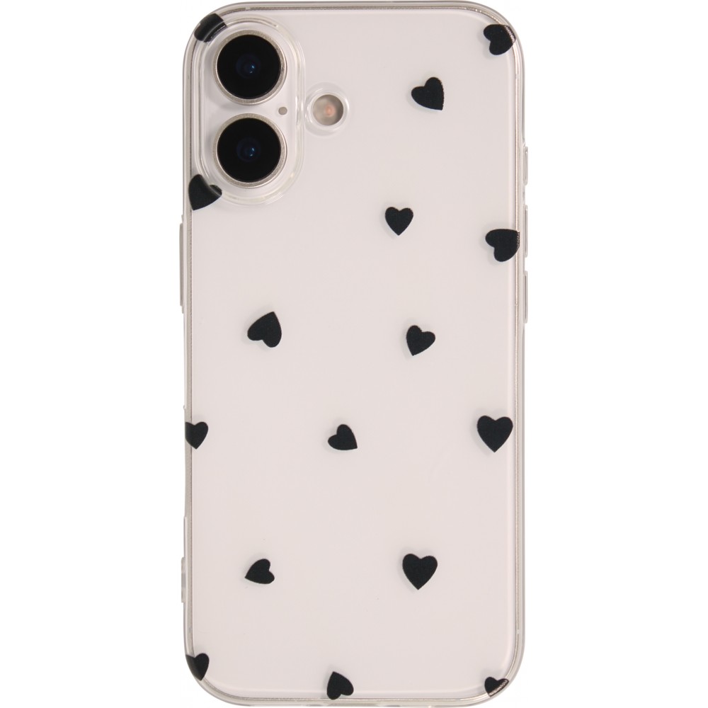 Coque iPhone 17 - Gel petit coeur transparent - Noir