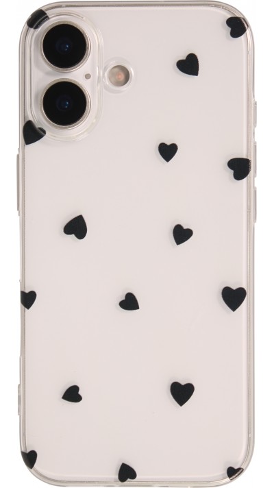 Coque iPhone 17 - Gel petit coeur transparent - Noir