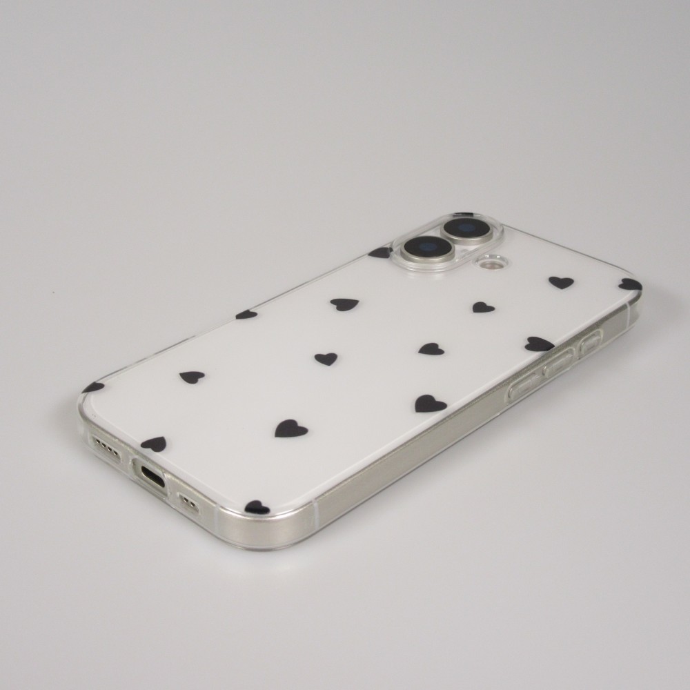Coque iPhone 17 - Gel petit coeur transparent - Noir