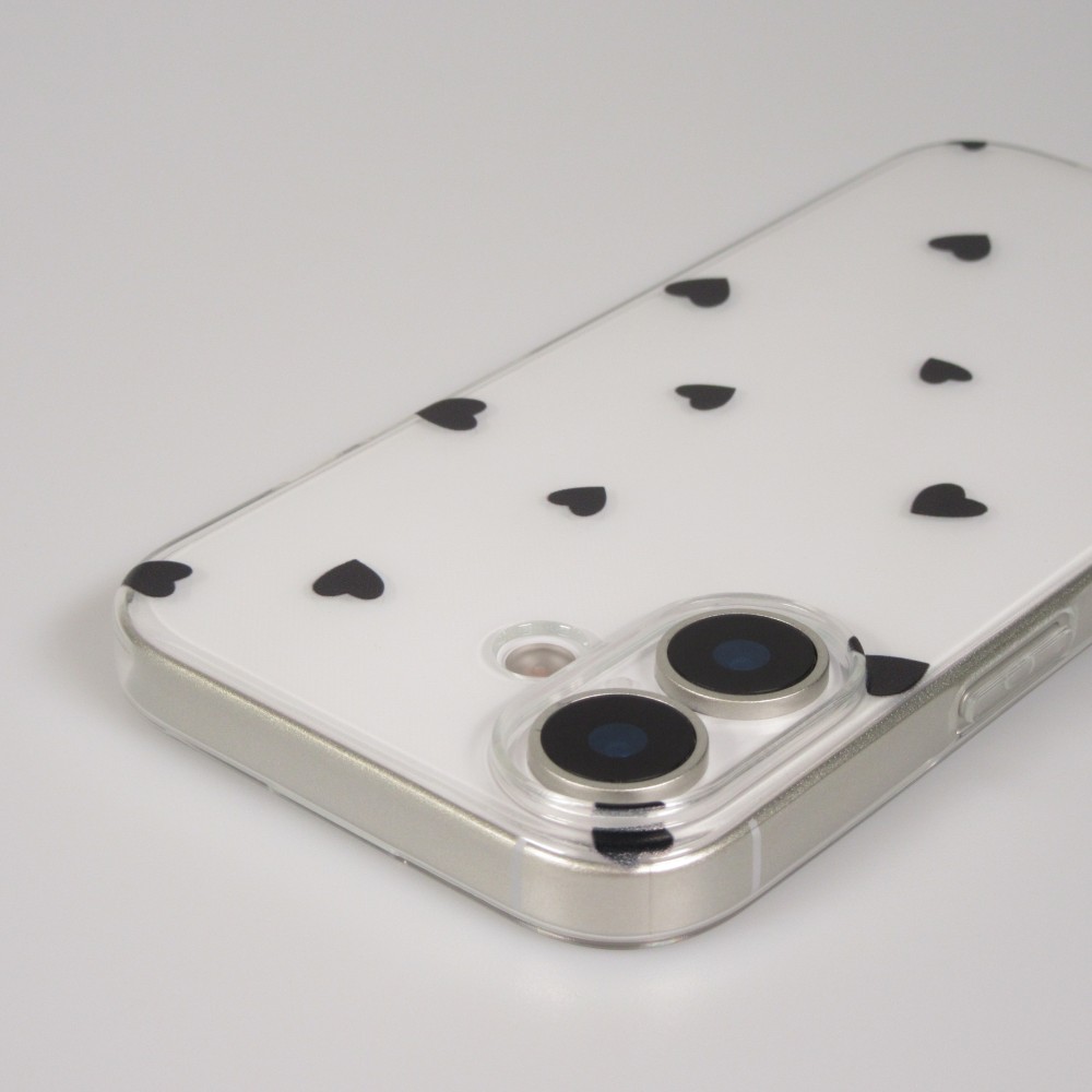 Coque iPhone 17 - Gel petit coeur transparent - Noir