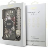 iPhone 17 Case Hülle - Guess IML Blumen mit Handgelenk-Kette, kompatibel mit MagSafe, elegante und trendige Schutzhülle - Schwarz