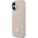 Coque iPhone 17 - Guess MagSafe cuir PU avec logo triangle et cadre caméra métal argenté - Rose