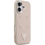 Coque iPhone 17 - Guess MagSafe cuir PU avec logo triangle et cadre caméra métal argenté - Rose