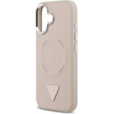 Coque iPhone 17 - Guess MagSafe cuir PU avec logo triangle et cadre caméra métal argenté - Rose