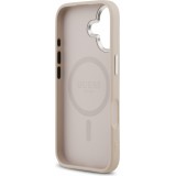 Coque iPhone 17 - Guess MagSafe cuir PU avec logo triangle et cadre caméra métal argenté - Rose