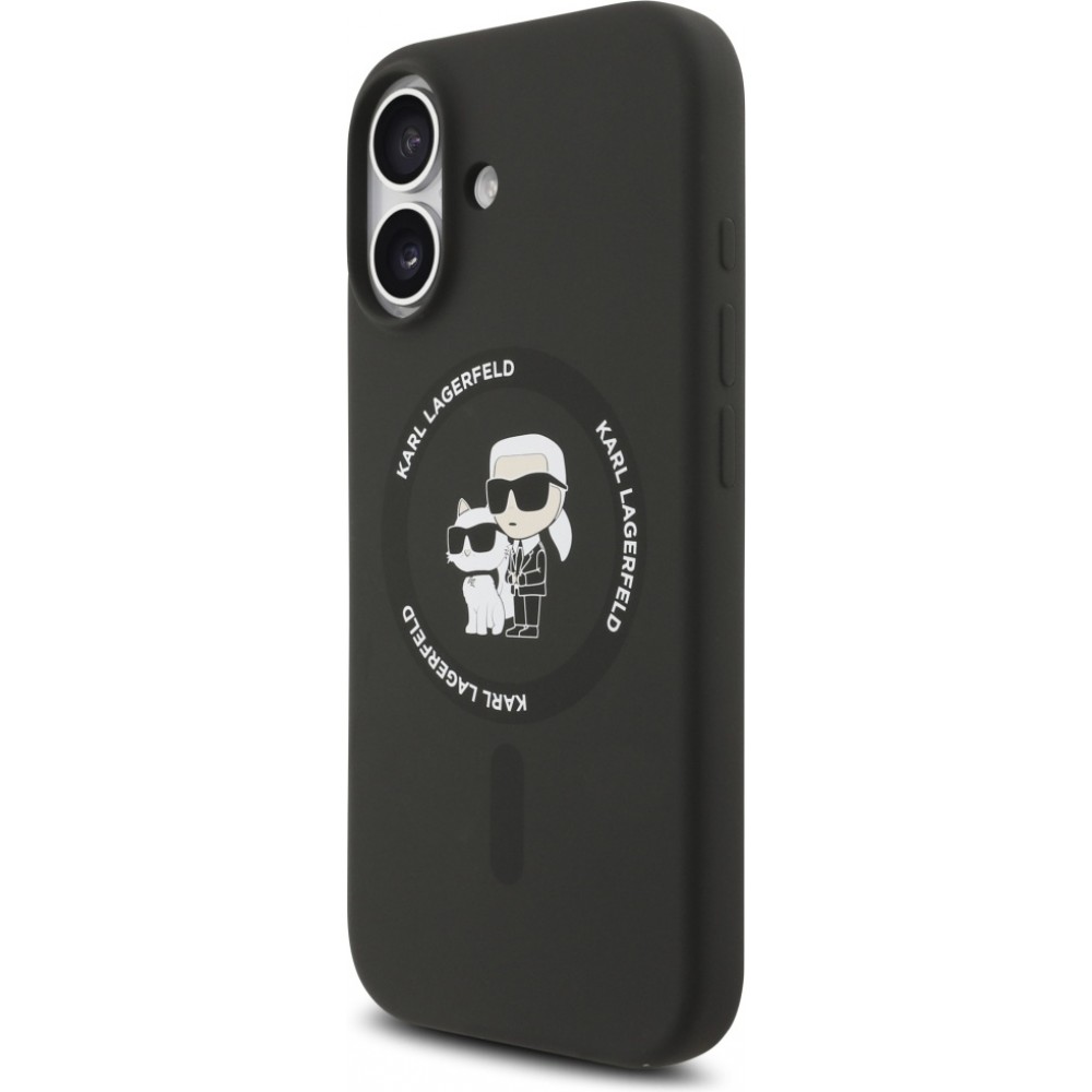 Coque iPhone 17 - Karl Lagerfeld Liquid en silicone avec design Karl et Choupette compatible MagSafe - Noir