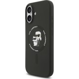 Coque iPhone 17 - Karl Lagerfeld Liquid en silicone avec design Karl et Choupette compatible MagSafe - Noir
