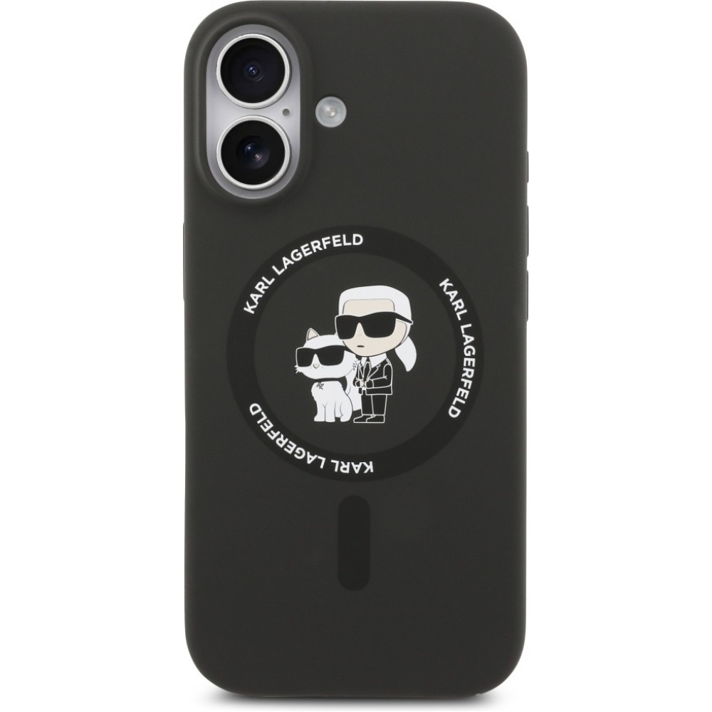 Coque iPhone 17 - Karl Lagerfeld Liquid en silicone avec design Karl et Choupette compatible MagSafe - Noir