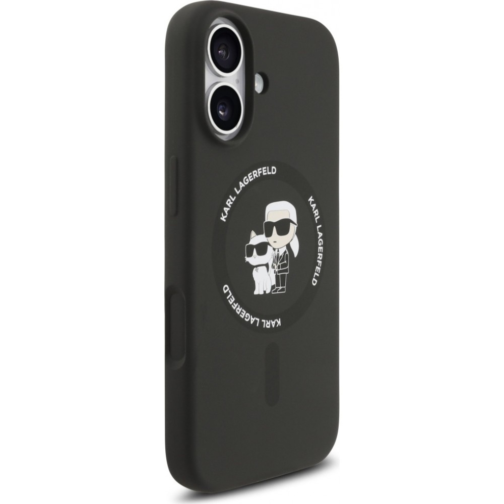 Coque iPhone 17 - Karl Lagerfeld Liquid en silicone avec design Karl et Choupette compatible MagSafe - Noir
