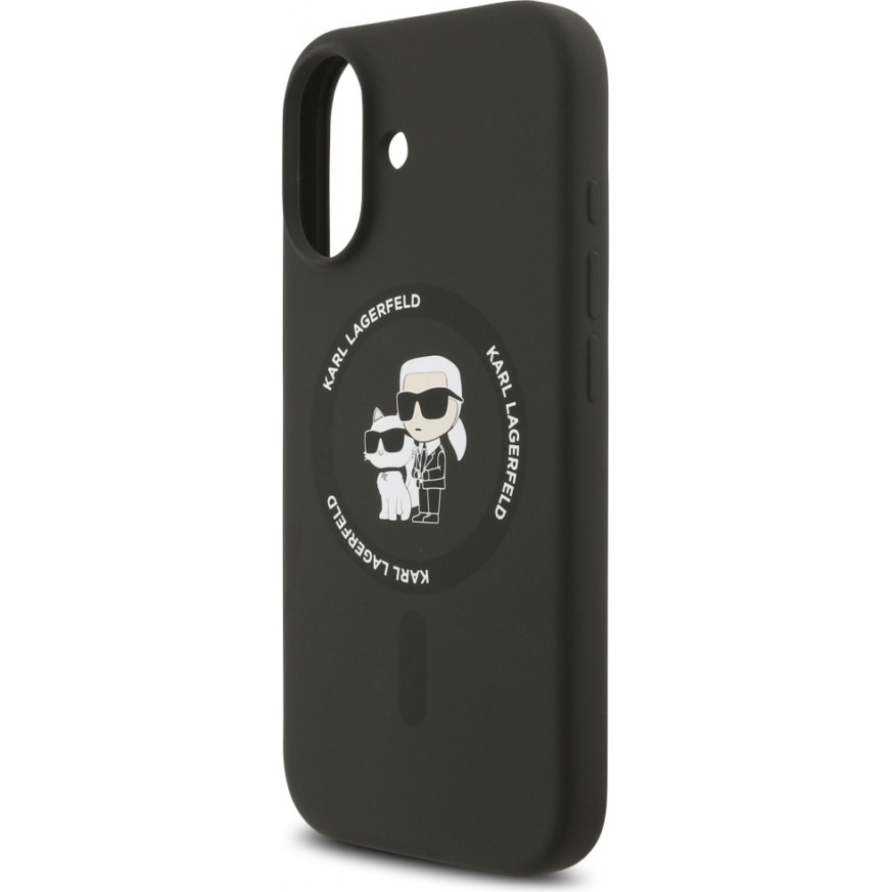 Coque iPhone 17 - Karl Lagerfeld Liquid en silicone avec design Karl et Choupette compatible MagSafe - Noir