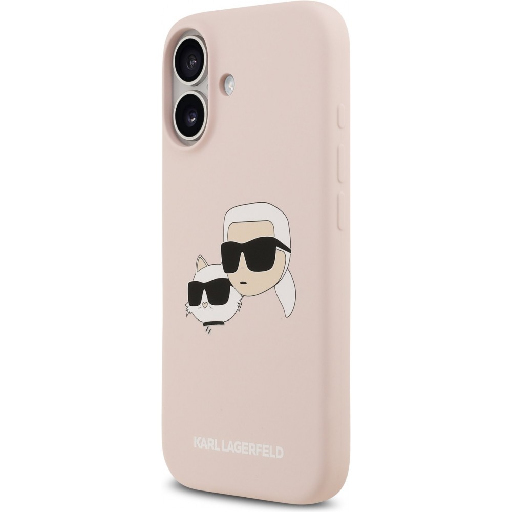 Coque iPhone 17 - Karl Lagerfeld Liquid en silicone avec design tête Karl et Choupette compatible MagSafe - Rose