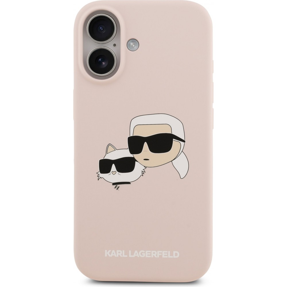 Coque iPhone 17 - Karl Lagerfeld Liquid en silicone avec design tête Karl et Choupette compatible MagSafe - Rose
