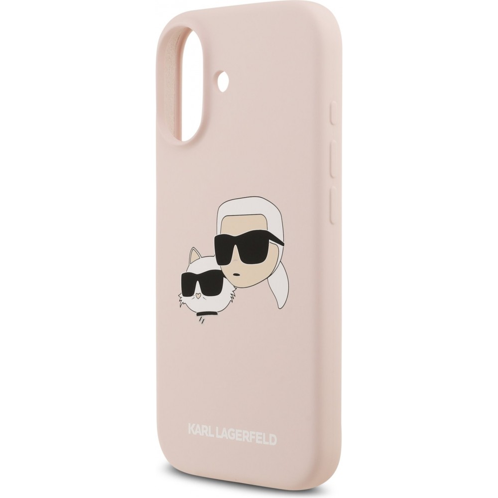 Coque iPhone 17 - Karl Lagerfeld Liquid en silicone avec design tête Karl et Choupette compatible MagSafe - Rose