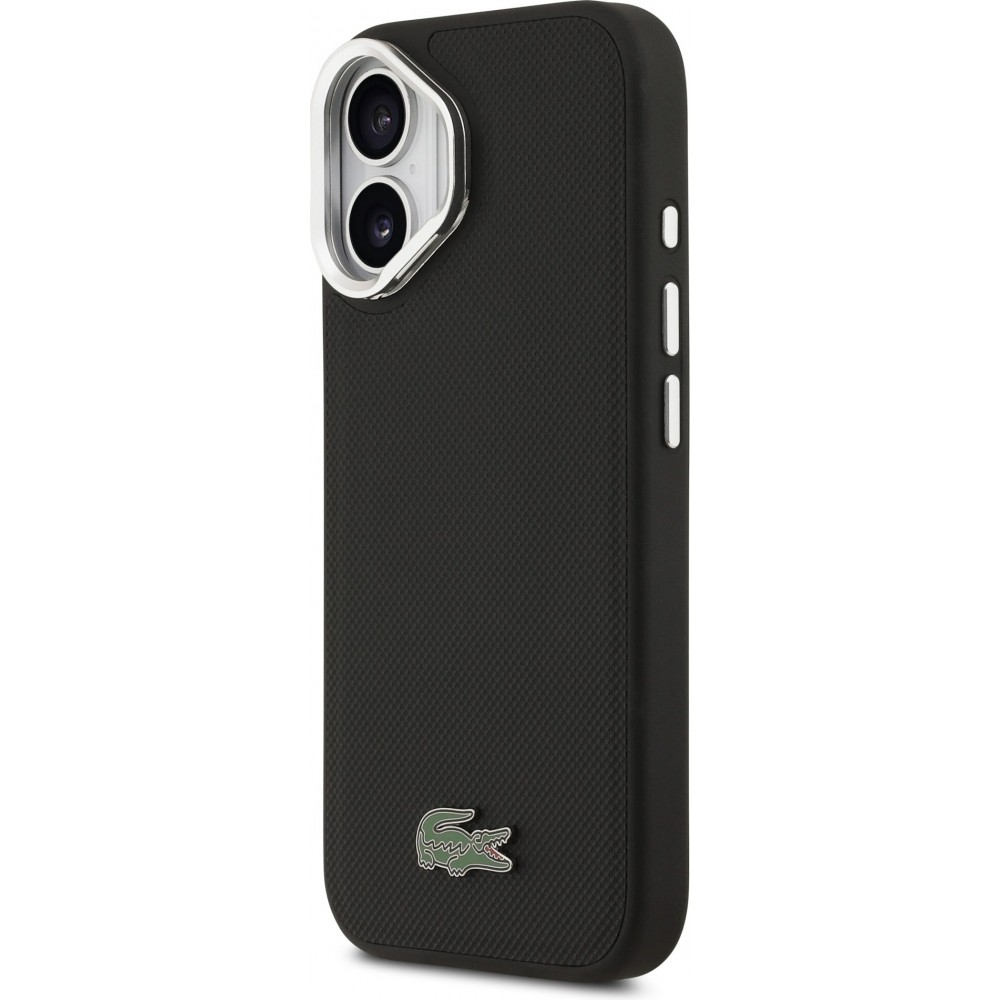 Coque iPhone 17 - Lacoste Iconique Petit Piqué MagSafe avec support en métal sur la caméra - Noir