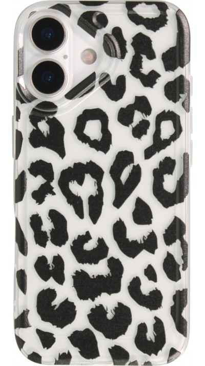 Coque iPhone 17 - Léopard blanc/noir silicone souple antichoc transparent - Noir