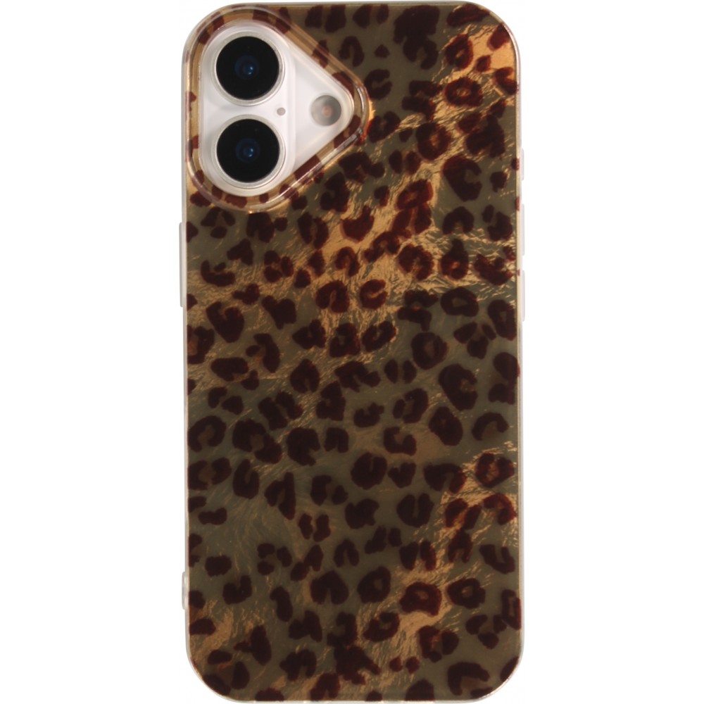 Coque iPhone 17 - Léopard marron holographique en silicone rigide effet miroir - Brun