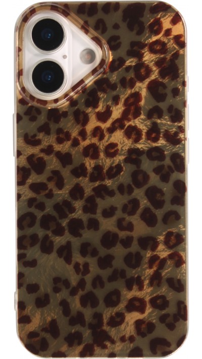 Coque iPhone 17 - Léopard marron holographique en silicone rigide effet miroir - Brun