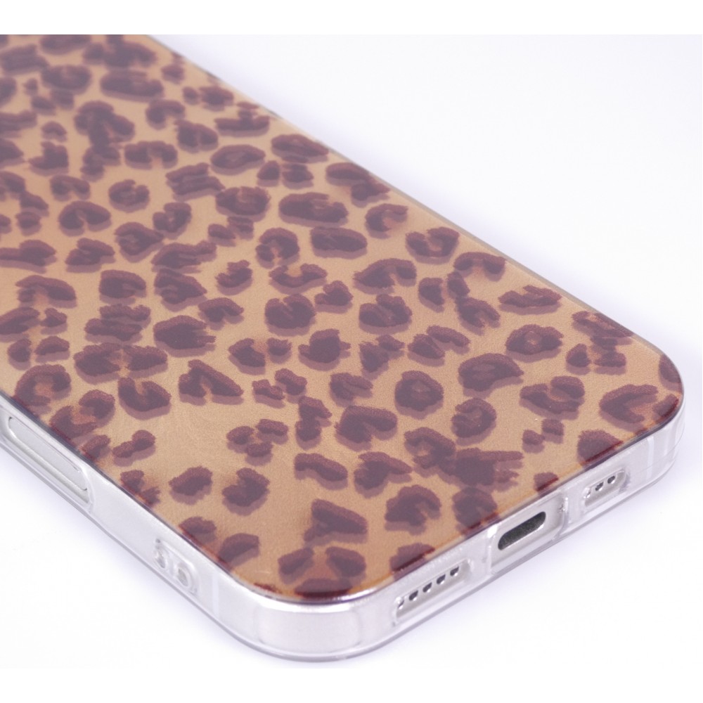 Coque iPhone 17 - Léopard marron holographique en silicone rigide effet miroir - Brun