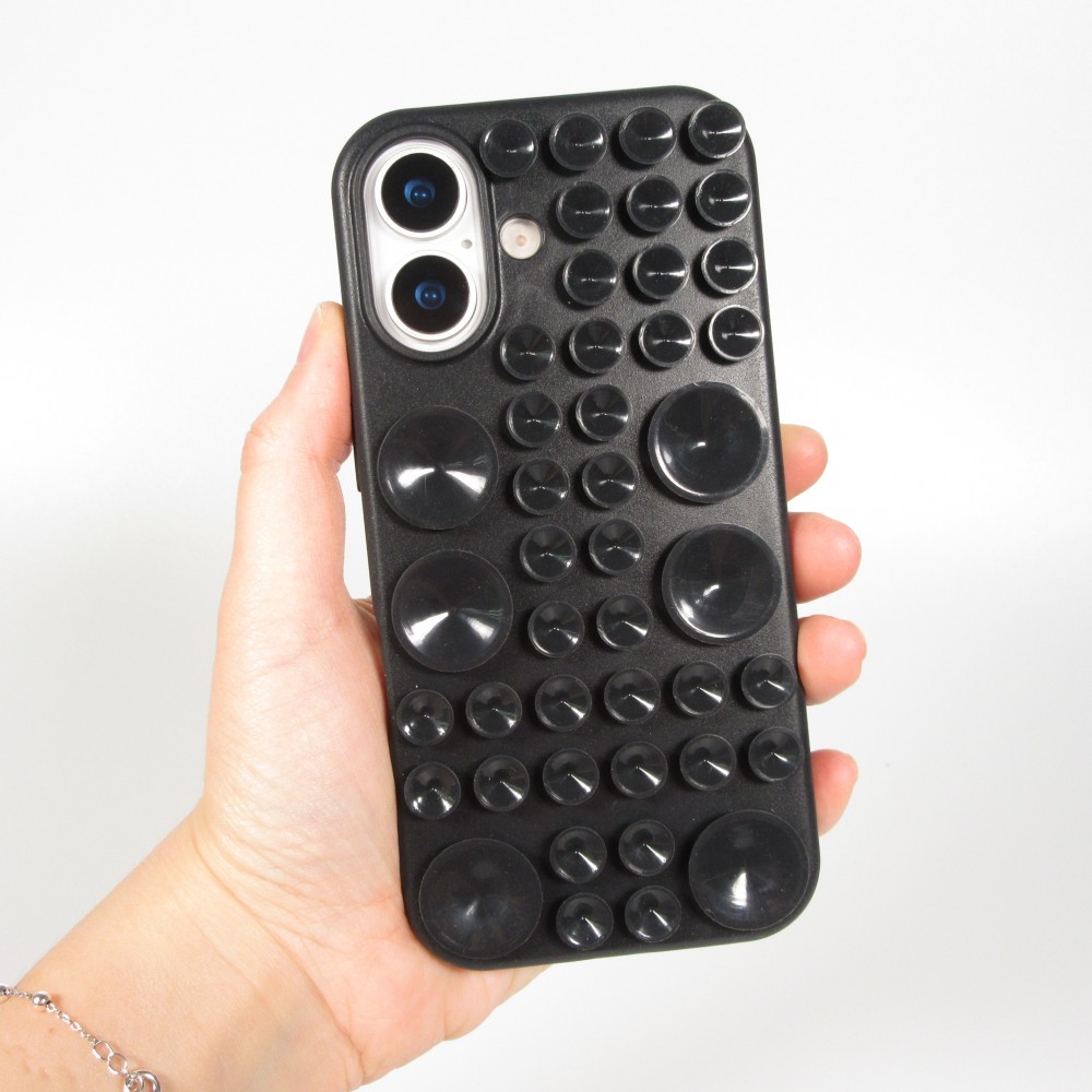 iPhone 17 Case H&uuml;lle - Pastellfarbene Wandhalterung mit Saugnapf f&uuml;r glatte Oberfl&auml;chen - Schwarz