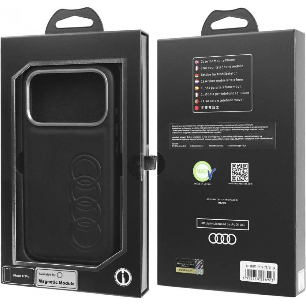 Coque iPhone 17 Pro - Audi TT MagSafe en cuir synthétique avec le logo en relief - Noir