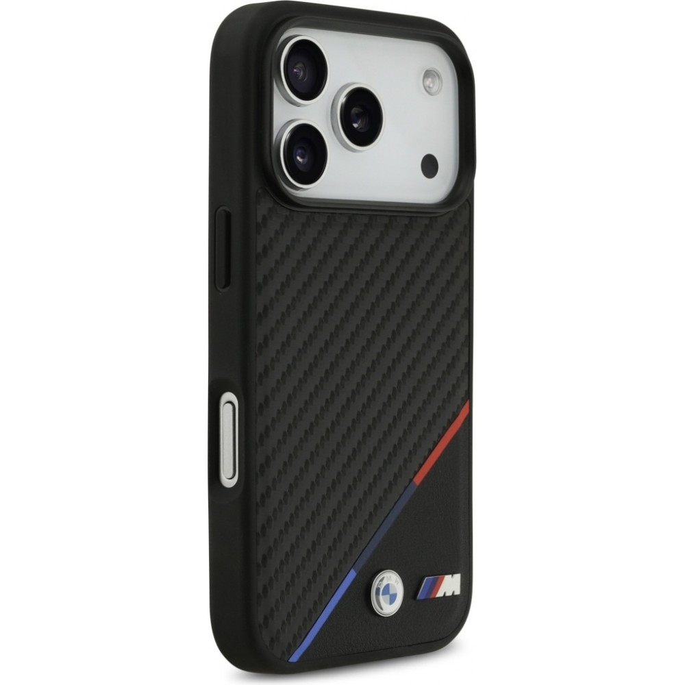 Coque iPhone 17 Pro - BMW M Carbon Tricolor Line compatible MagSafe protection premium - Noir