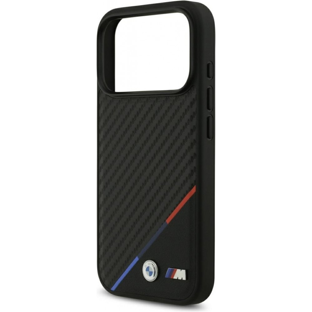 Coque iPhone 17 Pro - BMW M Carbon Tricolor Line compatible MagSafe protection premium - Noir