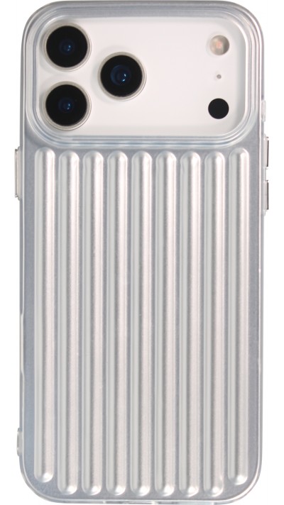 Coque iPhone 17 Pro Max - Effet ondul&eacute; 3D design souple et brillant lignes en relief styl&eacute;es - Argent