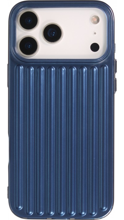 Coque iPhone 17 Pro Max - Effet ondul&eacute; 3D design souple et brillant lignes en relief styl&eacute;es - Bleu