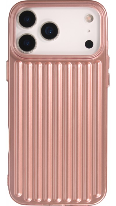Coque iPhone 17 Pro Max - Effet ondul&eacute; 3D design souple et brillant lignes en relief styl&eacute;es - Rose