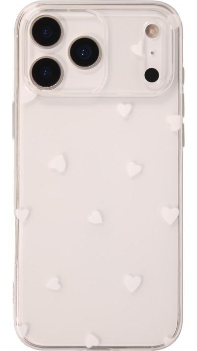 Coque iPhone 17 Pro - Gel petit coeur transparent - Blanc
