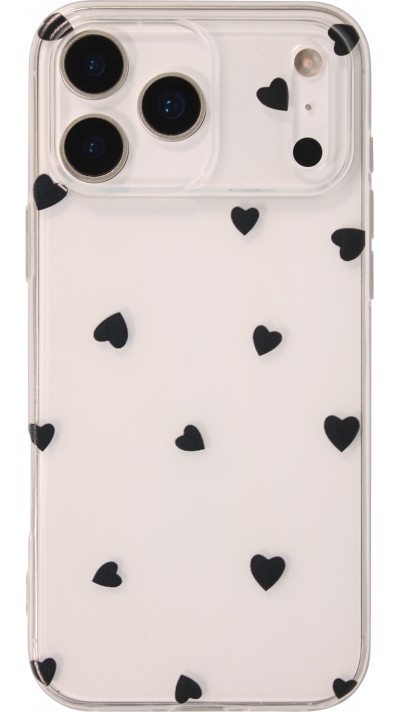 Coque iPhone 17 Pro - Gel petit coeur transparent - Noir