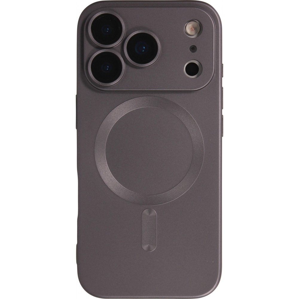 Coque iPhone 17 Pro Max - Gel souple avec vitre de protection caméra MagSafe - Gris foncé