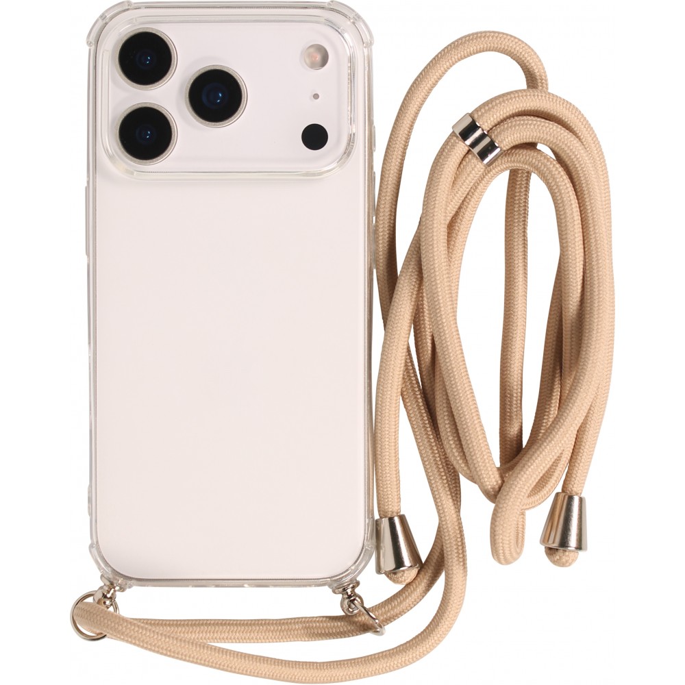 Coque iPhone 17 Pro - Gel transparent avec lacet beige