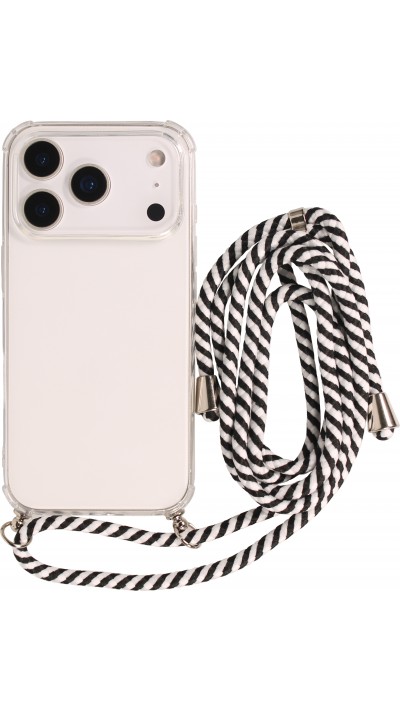 Coque iPhone 17 Pro - Gel transparent avec lacet - Blanc / noir